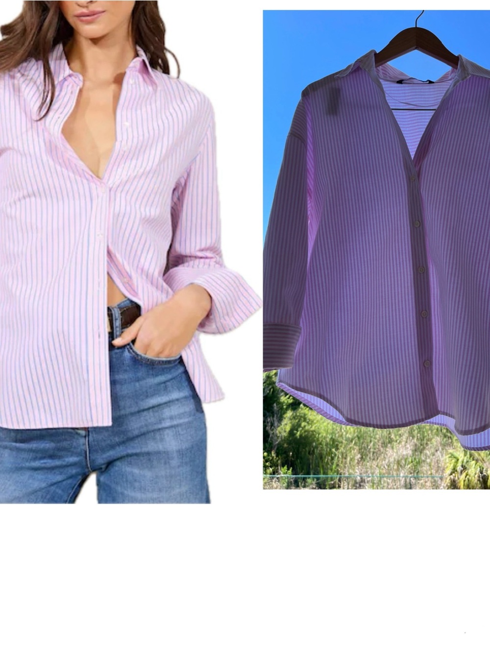 Zara Pink & White Striped Button-Front Shirt Size: S